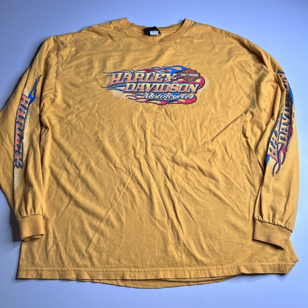 Harley-Davidson Shirt Mens 2XL Yellow Long Sleeve Graphic Wildcat London KY Tee